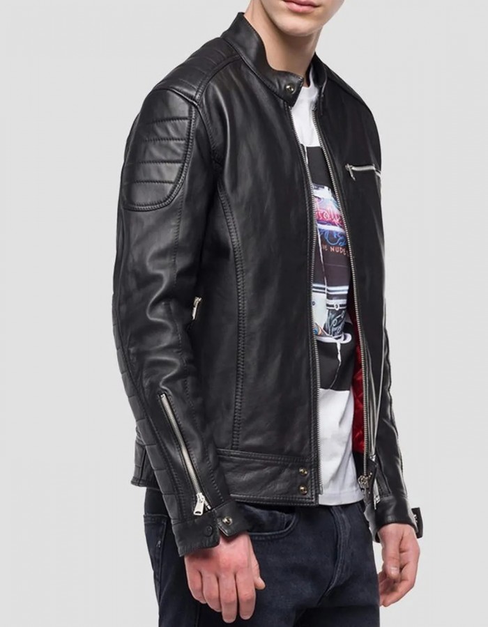 Men’s Crust Motorcycle Leather Jacket with Zipper Pockets Men’s Crust Motorcycle Leather Jacket with Zipper Pockets