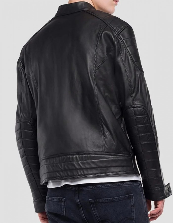 Men’s Crust Motorcycle Leather Jacket with Zipper Pockets Men’s Crust Motorcycle Leather Jacket with Zipper Pockets