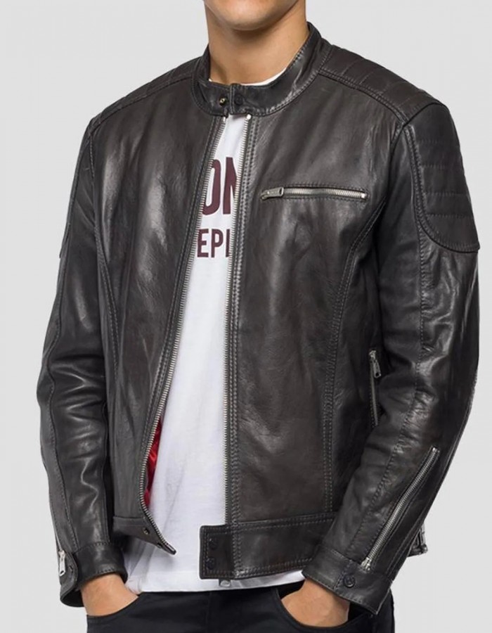 Men’s Crust Motorcycle Leather Jacket with Zipper Pockets Men’s Crust Motorcycle Leather Jacket with Zipper Pockets