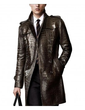 Men’s Double Breasted Alligator Brown Coat
