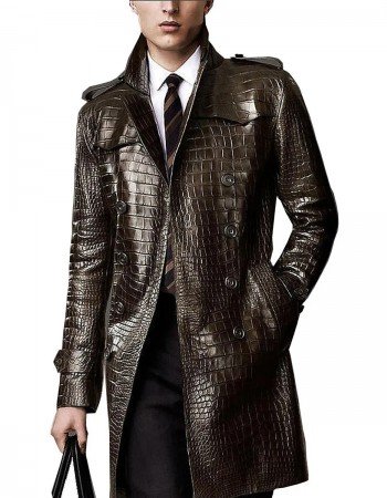 Men’s Double Breasted Alligator Brown Coat