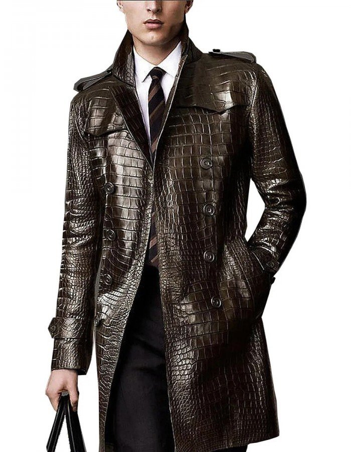 Men’s Double Breasted Alligator Brown Coat Men’s Double Breasted Alligator Brown Coat