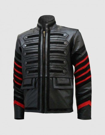Men’s Fitted Black Military Leather Jacket