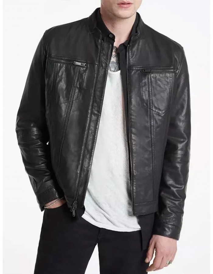 Men’s John Band Collar Leather Jacket Men’s John Band Collar Leather Jacket
