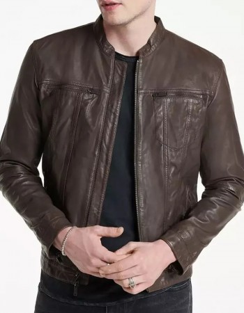 Men’s John Band Collar Leather Jacket Men’s John Band Collar Leather Jacket