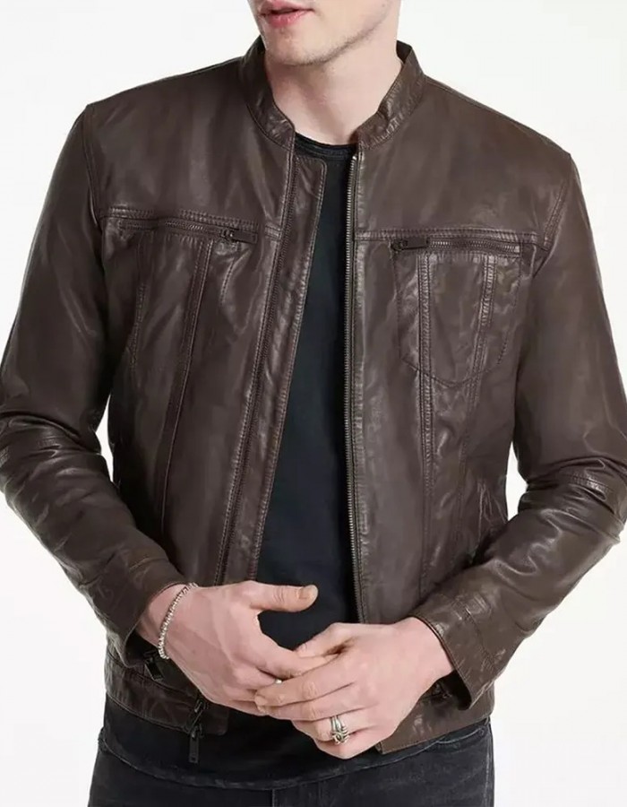 Men’s John Band Collar Leather Jacket Men’s John Band Collar Leather Jacket
