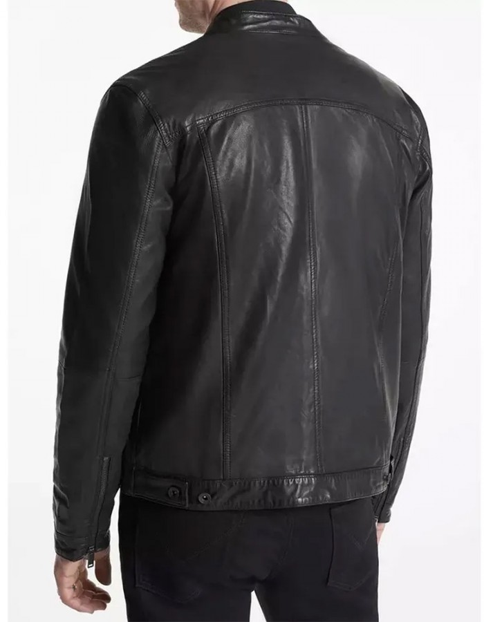 Men’s John Band Collar Leather Jacket Men’s John Band Collar Leather Jacket