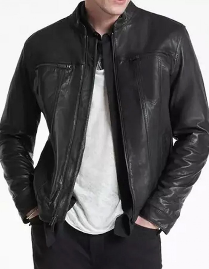 Men’s John Band Collar Leather Jacket Men’s John Band Collar Leather Jacket