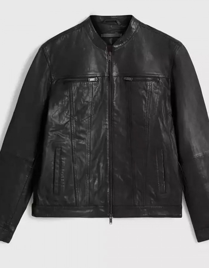 Men’s John Band Collar Leather Jacket Men’s John Band Collar Leather Jacket