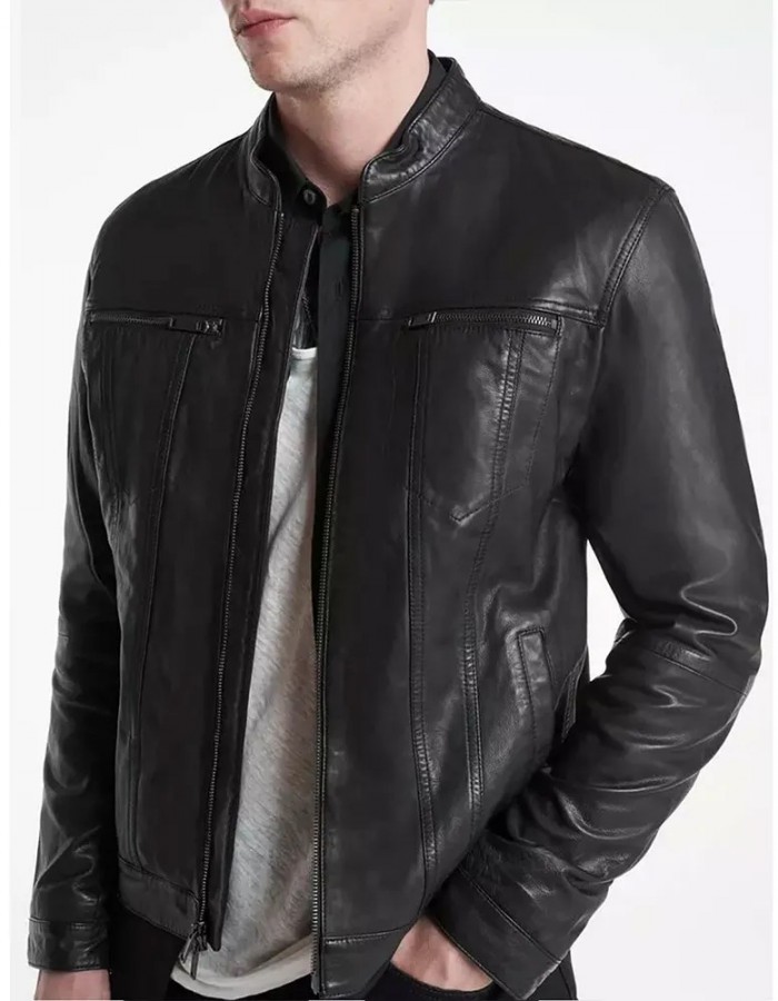 Men’s John Band Collar Leather Jacket Men’s John Band Collar Leather Jacket