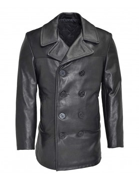 Men’s Naval Black Leather Peacoat