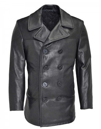 Men’s Naval Black Leather Peacoat