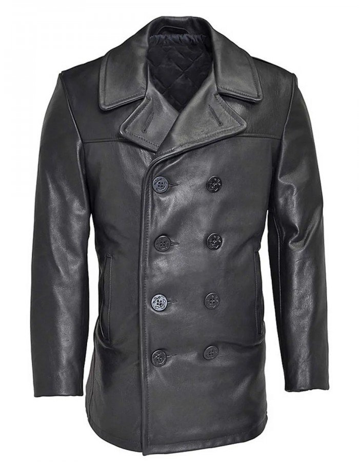 Men’s Naval Black Leather Peacoat Men’s Naval Black Leather Peacoat