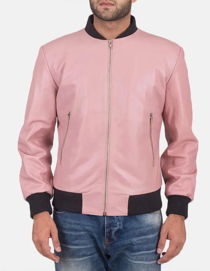 Men’s Pink Leather Bomber Jacket Men’s Pink Leather Bomber Jacket