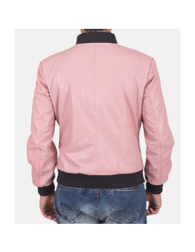 Men’s Pink Leather Bomber Jacket
