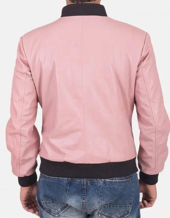 Men’s Pink Leather Bomber Jacket Men’s Pink Leather Bomber Jacket