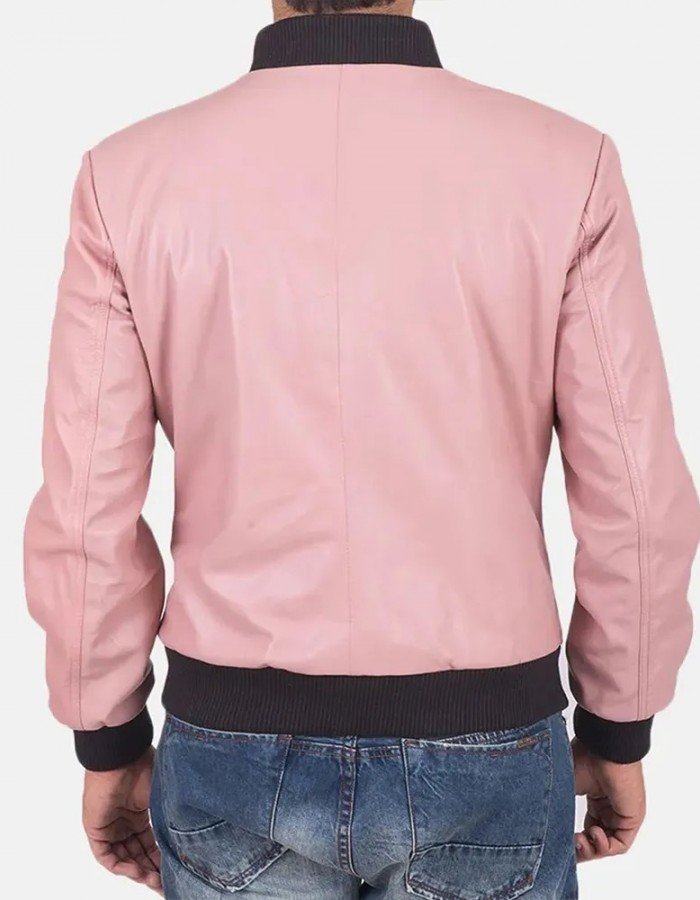 Men’s Pink Leather Bomber Jacket Men’s Pink Leather Bomber Jacket