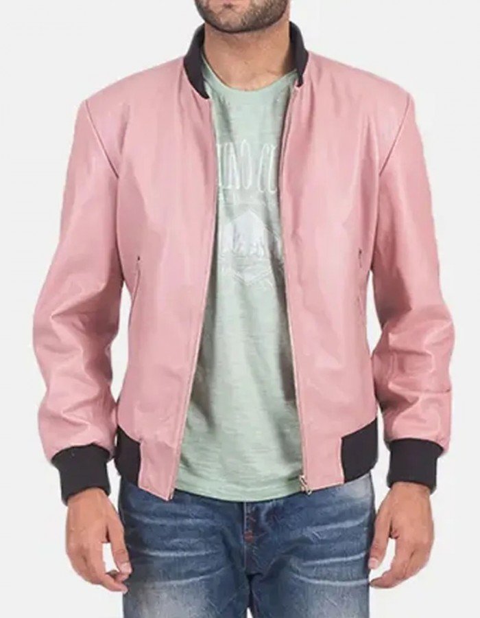 Men’s Pink Leather Bomber Jacket Men’s Pink Leather Bomber Jacket