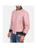 Men’s Pink Leather Bomber Jacket