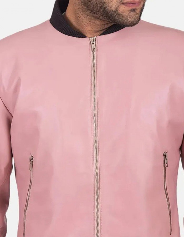 Men’s Pink Leather Bomber Jacket Men’s Pink Leather Bomber Jacket