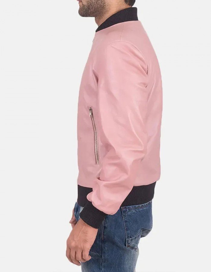 Men’s Pink Leather Bomber Jacket Men’s Pink Leather Bomber Jacket