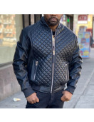 Men’s Red Quilted Bomber Leather Jacket