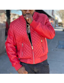 Men’s Red Quilted Bomber Leather Jacket