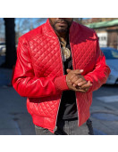 Men’s Red Quilted Bomber Leather Jacket