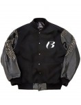 Men’s Ruff Ryders Studded Black Varsity Letterman Jacket