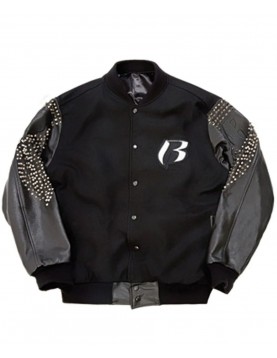 Men’s Ruff Ryders Studded Black Varsity Letterman Jacket