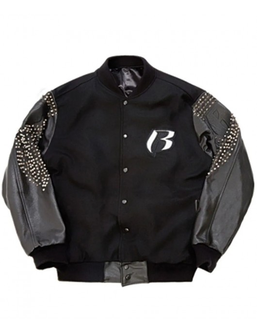Men’s Ruff Ryders Studded Black Varsity Letterman Jacket