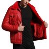 Men’s Trucker Red Shearling Leather Jacket Men’s Trucker Red Shearling Leather Jacket