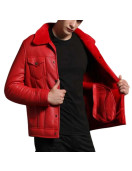 Men’s Trucker Red Shearling Leather Jacket