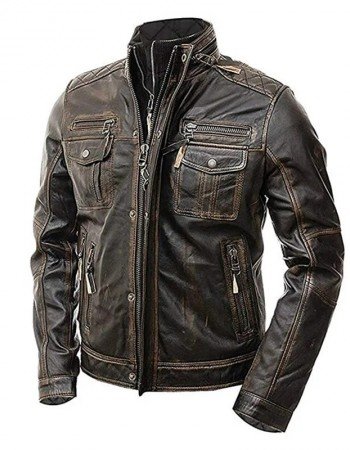 Men’s Vintage Brown Cafe Racer Distressed Leather Jacket