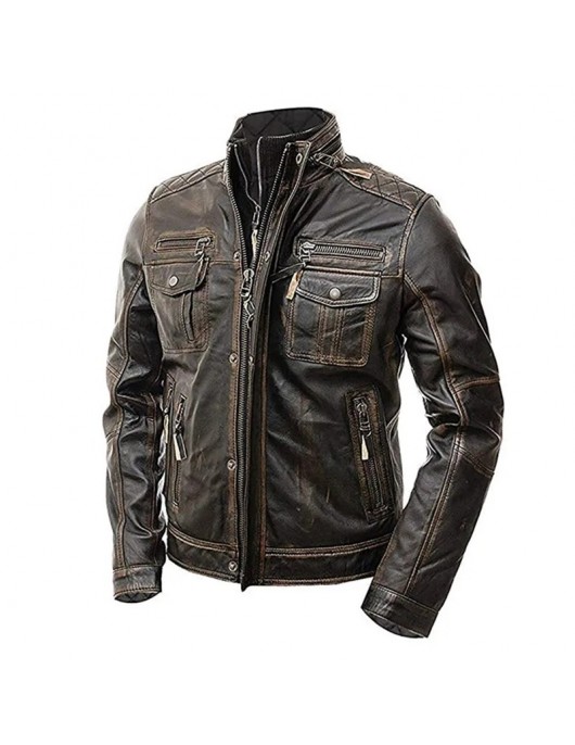 Men’s Vintage Brown Cafe Racer Distressed Leather Jacket