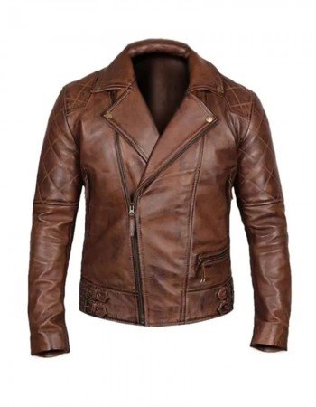 Men’s Vintage Quilted Brown Biker Jacket
