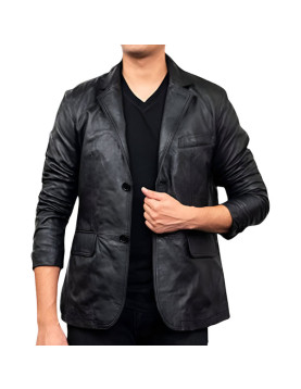 Mens Black Leather Blazer