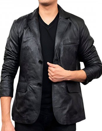 Mens Black Leather Blazer