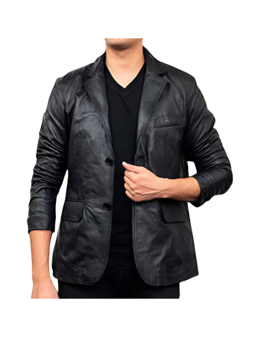 Mens Black Leather Blazer