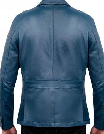 Mens Blue Real Leather Coat
