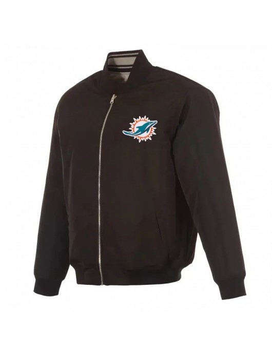 Miami Dolphins Black/Gray Full-Zip Reversible Flight Jacket