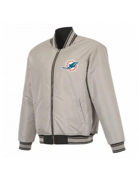 Miami Dolphins Black/Gray Full-Zip Reversible Flight Jacket