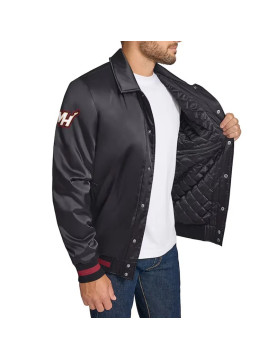 Miami Heat Stitch Applique Black Satin Jacket