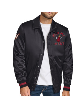 Miami Heat Stitch Applique Black Satin Jacket
