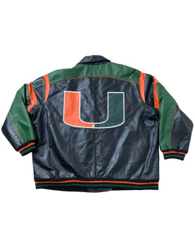 Miami Hurricanes Black and Green Full-Zip Leather Jacket