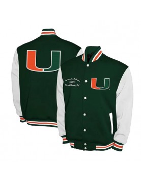 Miami Hurricanes Fleece Green and White Varsity Jacket