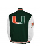 Miami Hurricanes Fleece Green and White Varsity Jacket Miami Hurricanes Fleece Green and White Varsity Jacket