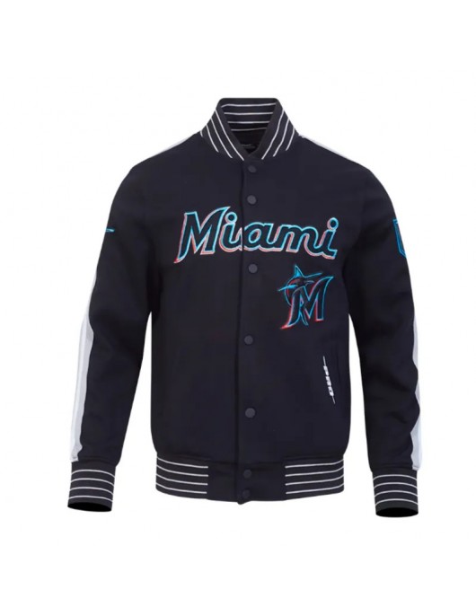 Miami Marlins Game Day Black Jacket with Current Logo Miami Marlins Game Day Black Jacket with Current Logo