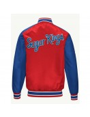 Miami Marlins Red and Blue Varsity Satin Jacket Miami Marlins Red and Blue Varsity Satin Jacket