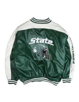 Michigan State Varsity Green and White Leather Jacket